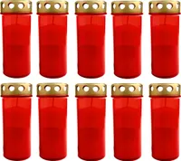10er Set XL Grablicht Rot | Grabkerze mit Deckel | Großer Grabbrenner | Grablaterne Grableuchte | Grablampe Dauerbrenner
