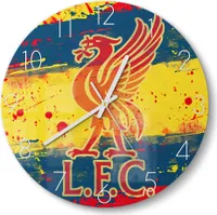 DEQOART Glasuhr Ø30 cm Zahlen 'Wappen FC Liverpool' Wanduhr Glas Uhr Design leise Küchenuhr