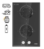 Phönix Domino-WGL płyta gazowa do samochodu kempingowego szklana kuchenka do zabudowy kuchenka gazowa 2 płomienie, propan/gaz ziemny