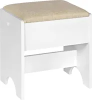 WOLTU Schminkhocker, Sitzhocker Hocker für Schminktisch, Polsterhocker mit Leinenbezug, aus Holz, Schminktischstuhl für Schlafzimmer, 150 kg belastbar, Weiß Beige