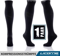 Licorne Kompressions-Thrombose-Stütz-Strümpfe Damen und Herren Compression Socks für Sport Flug Laufen Reisen, Farbe:Schwarz (1 Paar), Größe:43-46