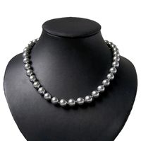 Tolle MUSCHELKERNPERLENKETTE Perlenkette Silber grau 14 mm Kette Collier *c191 