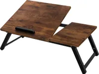 ML-Design Stolík na notebook na posteľ/pohovku, vintage hnedý, z dreva, výškovo nastaviteľný a skladací, 4 uhly sklonu, stolíky na čítanie a raňajky, stojan na notebook so zásuvkou, stolík na notebook, stolík na kolená