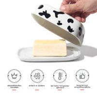 Theo&Cleo  Butterdose - Hochwertige Butterglocke aus Keramik - Butter Dish für alle gängigen Butter (250g) - Butterschale Porzellan (Schwarz-Wei)