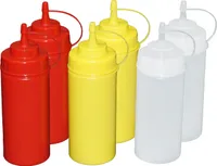 Je 2 Stück rot, gelb, transparente Quetschflaschen 0,49 Liter Dosierflasche Spenderflasche Dressingflasche