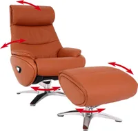 Relaxsessel mit Hocker MCW-K98, Fernsehsessel Sessel, Liegefunktion drehbar, Metall Echtleder/Kunstleder  braun