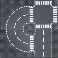 Stavební desky na silnice, města, silniční desky, kompatibilní se všemi běžnými značkami, sada desek 25,5 x 25,5 cm pro kreativní hraní, vzdělávací hračky (4 kusy (2 zatáčky, T-křižovatka, + křížení))