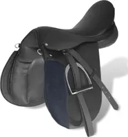 vidaXL Pferdereiten Sattelset 16" echtes Leder schwarz 14 cm 5-in-1