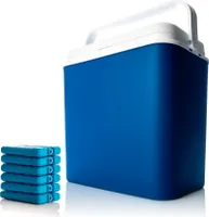 Kühlbox 24 Liter blau/weiß inkl. 6 Kühlakkus  Bis zu 14 Std. Kühlung- Kühltasche für unterwegs - Outdoor Thermobox für Picknick & Camping-  EU