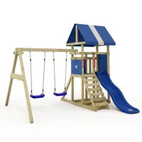 WICKEY Spielturm Klettergerüst DinkyHouse mit Schaukel & Rutsche, Kletterturm mit Sandkasten, Leiter & Spiel-Zubehör - blau