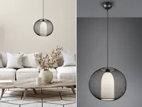 Pendelleuchte FILO 1 flammig Gitterschirm Schwarz mit Opalglas Ø40cm