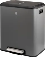 eluno Abfalleimer, Treteimer - 2 Fächern mit je 15 Liter Fassungsvermögen, herausnehmbare Inneneimer aus Kunststoff, seitliche Griffe, großes Fußpedal, Mülltrennsystem, Soft-Close Deckel, Grau