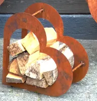 Herz aus Metall - Holz-Regal - Edel-Rost - Garten Terrasse - Deko - S