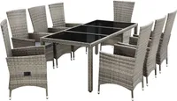 Juskys Polyrattan Gartenmöbel-Set Rimini Plus 9-teilig & wetterfest – Sitzgruppe mit Tisch & 8 Stühle - Essgruppe für 8 Personen - Beige mit Grau