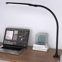 SchreibtischLampe Schwanenhals Klemmleuchte Schwenkarm Architektenlampe Dimmen einstellbare Farbtemperaturen, Augenschutz, Berührungssteuerung Büro Tischlampe 9W Schwarz [Energieklasse G]