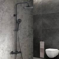 Černý sprchový systém dešťová sprcha s termostatem 40℃, nerezový sprchový set, sprchový sloup, dešťová sprcha, včetně nastavitelné sprchové tyče