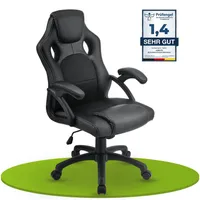 Juskys Racing Schreibtischstuhl Montreal (schwarz) - Gaming Stuhl ergonomisch, höhenverstellbar & gepolstert, bis 120 kg - Bürostuhl Drehstuhl