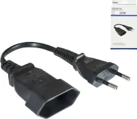 DINIC Netzkabel Eurostecker auf Eurobuchse, 0,75mm², Euro CEE 7/16, Verlängerung, VDE, schwarz, Länge 0,2