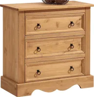Kommode TEQUILA, schönes Sideboard im Mexiko Stil, praktische Anrichte aus Kiefer gebeizt/gewachst, elegante Konsole mit 3 großen Schubladen