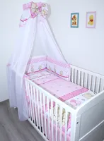 Primawela-Baby Bettwäsche Set- 5 teiliges Set mit Chiffon Himmel Bettset Nestchen - 3.Sweet  Rosa