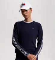 Tommy Hilfiger Equestrian Hoodie Damen Seattle Jacquard Logo Sweater FS 2024 Desert Sky L