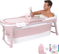 HelloBath® Faltbare Badewanne für Erwachsene L, 143x60x54cm – Mit Badekissen, Aufbewahrungshülle und Badelampe – Mobile wanne - Rosa