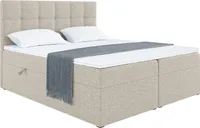 MEBLINI Boxspringbett mit Bettkasten - Gepolstert Doppelbett mit Matratze und Topper - Polsterbett mit Stauraum - Bett mit Kopfteil - Stauraumbett - NILS - 160x200 - H4/Beige Webstoff