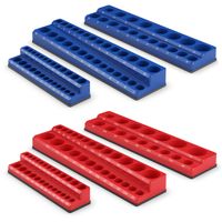 COSTWAY 6 Stk. Steckschlüssel Halter magnetisch, 1/2-Zoll-, 3/8-Zoll- und 1/4-Zoll, Aufsteckschiene für Stecknüsse, Steckschlüsselsatz Schiene Halterung, Rot in Zoll (SAE), Blau in mm (Metrisch)