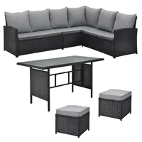 SVITA Monroe Garten-Lounge Set Polyrattan Lounge-Möbel Sitzgruppe Garten Schwarz