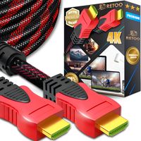 HDMI kábel 4.5m vysokorýchlostný 2.0 Ethernet 4K Full HD 1080p 60Hz HDR 3D ARC PS3 PS4 PS5 Xbox TV monitor OLED LED PC Laptop Beamer Red Retoo