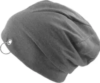 Oblique Unique Long Beanie Jersey Mütze Slouch XXL Mützen - grau mit Ring
