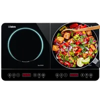 Iskra Induktionskochfeld 2 Platten, kratzfestes Keramikglas, Leistungsstarke Induktionsplatte doppelt mit Timer, Auto-Aus und Touch-Bedienung, 3500W