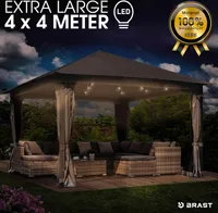 BRAST Pavillon Aluminium Infinity 4x4m Grau   inkl. Moskitonetz + LED   wasserdicht   stabil   UV-Schutz