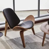 SHELL HOLZSTUHL, Mid-Century-Stuhl, Japandi, Schalenstuhl, Vintage, Bürostuhl, Lounge-Stuhl, walnussfarben, Leder, modern, designer, Japan