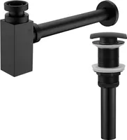 2er Set Siphon Ablaufgarnitur & Ablaufventil Waschtisch Abfluss Ventil Messing  Schwarz Eckig