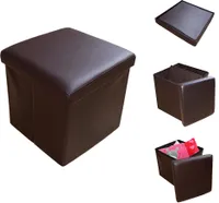 Style home Sitzhocker Sitzbank mit Stauraum, Faltbare Aufbewahrungsbox Sitztruhe Sitzwürfel Fußablage, Kunstleder, 38 * 38 * 38 cm (Braun)