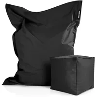 Green Bean XXL Riesensitzsack 140x180cm + Hocker 40x40x40cm mit EPS-Perlen Füllung - 2er Set Sitzsack "Square+Cube" Schwarz