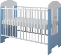 Gitterbett mit Matratze & Kleiner Teddybar Gravur 120x60cm | 3 ausziehbare Sprossen | 3-Stufen-Verstellung | Kiefernholz | Für Mädchen und Junge | Blau