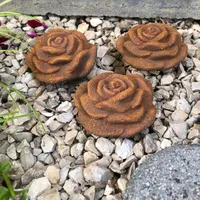 3x Rosenblüte Stein Rose Steinrose Rosen Blüte Blumen Steinguss frostfest Garten Rost Metall Optik 8cm
