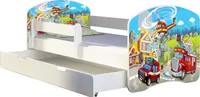 ACMA Jugendbett Kinderbett Junior-Bett Komplett-Set mit Matratze Lattenrost und Rausfallschutz Weiß 36 Feuerwehr 180x80 + Bettkasten