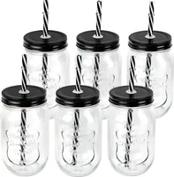 Schramm® 6 Stück Trinkgläser 500 ml mit Strohhalm wiederverwendbar Glas Gläser Einmachgläser mit 12 Deckeln wählbar in silber, bronze, schwarz und bunt Aufbewahrungsglas, Farbe:schwarz