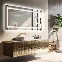 Koupelnové zrcadlo WISFOR LED 120x60cm, nástěnné zrcadlo do koupelny, dotykový spínač se 3 barvami světla, trojnásobné zvětšení, nezamlžuje se, stmívatelné