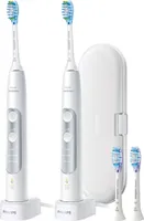 Pachet 2 periute de dinti electrice Philips Sonicare 7300 ExpertClean, Sound Technology, Bluetooth, BrushSync, Smart Sensors Built-in, 3 programy, 4 capete, trusa calatorie, alb/silver