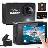 COOAU Action Cam Wasserdicht 24MP 4K Touchscreen WiFi Action Kamera 6-Achsen-Anti-Shake-EIS, Unterwasserkamera Verstellbares Externes Mikrofon, 64SD