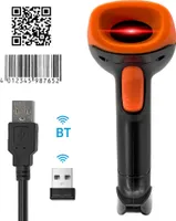 Tragbarer 1D/2D/QR-Barcode-Scanner BT+2,4 G kabelloser USB-Barcode-Leser, manuell/kontinuierliches Scannen, CMOS-Bildsensor, unterstuetzt Papiercode/Bildschirmcode PDF417, kompatibel mit Windows, Android, MacOS, Linux-System fuer Supermarkt, Bibliothek, Logistik, Einzelhandel, Lager
