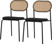 ML-Design Esszimmerstühle mit gebogener Netzrücke 2er Set, Schwarz, Küchenstuhl mit Rattan Rückenlehne & Metallbeinen