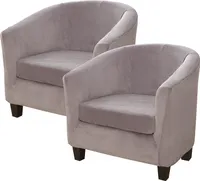 Topchances 2 Stück Sesselhusse Club Chair Schonbezug, Samtwanne Sessel Sofabezug für Cafe Stuhl Clubsessel Loungesessel Cocktailsessel (Grau)