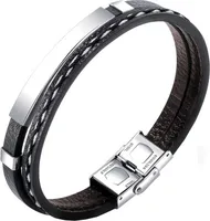 EDIBAZZAR | Herren Lederarmband Schwarz Edelstahlverschluss
