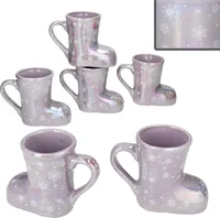 6x Glühweinstiefel Brillant violett Weihnachts-Motiv 200ml geeicht Keramikbecher
