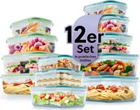 GOURMETmaxx Glas-Frischhaltedosen Klick-it 12er Set für Spülmaschinen Mikrowellen und Gefrierschrank Deckel 4-fach-Klick-Verschluss smaragd+limegreen